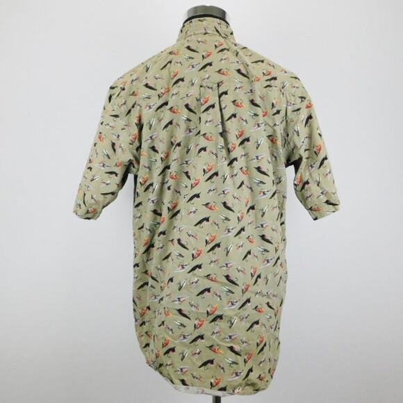 Columbia Tan Fishing Lures Cotton Short Sleeve Button-Up Mens Large Shirt - Picture 2 of 5